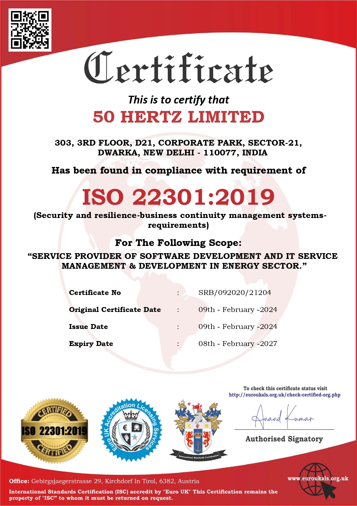 ISO 22301-2019_50 Hertz_Limited